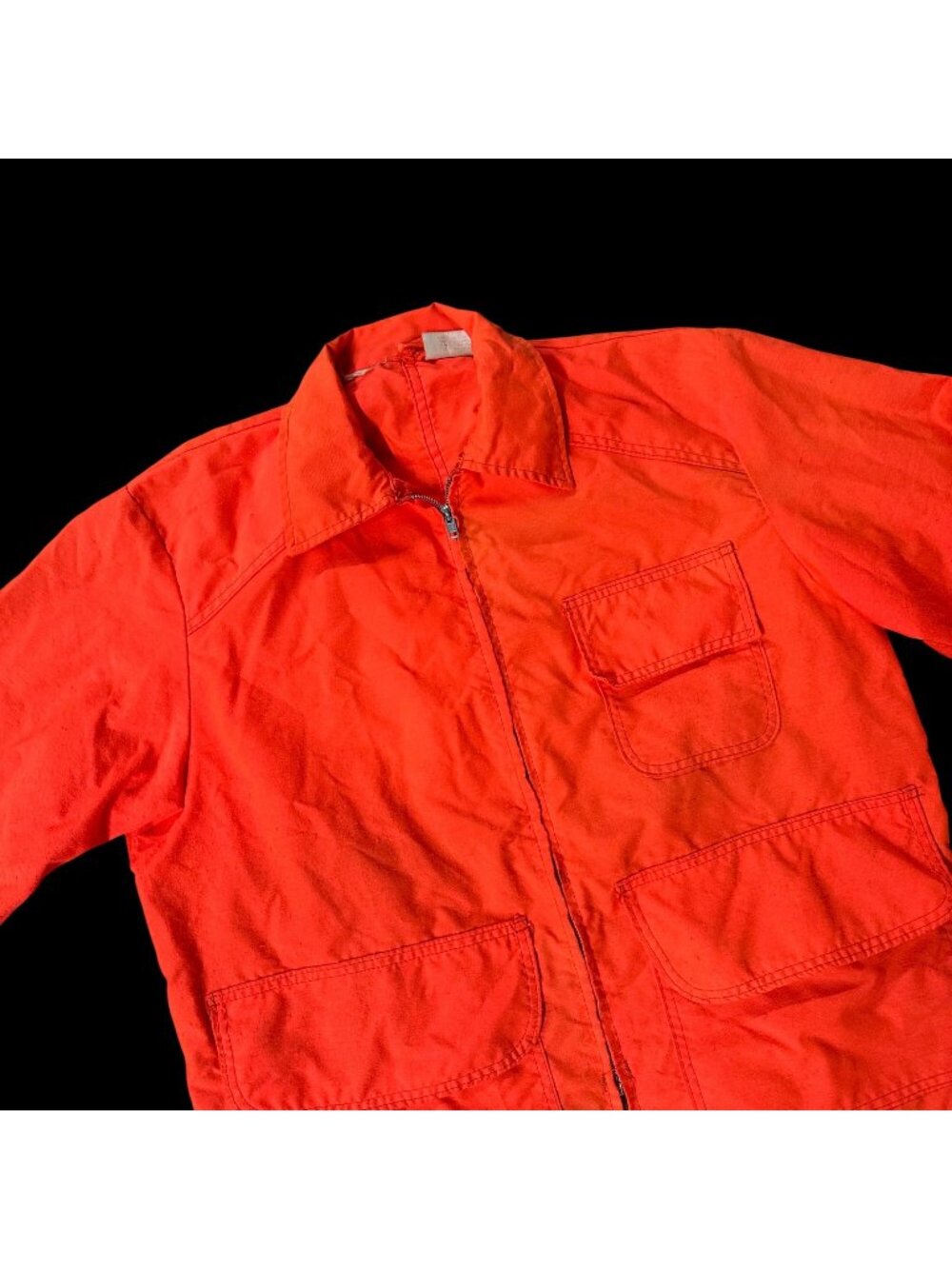 Vintage Orange Hunting Jacket Small Game Pocket Zip Up Retro 1970s Medium As Is